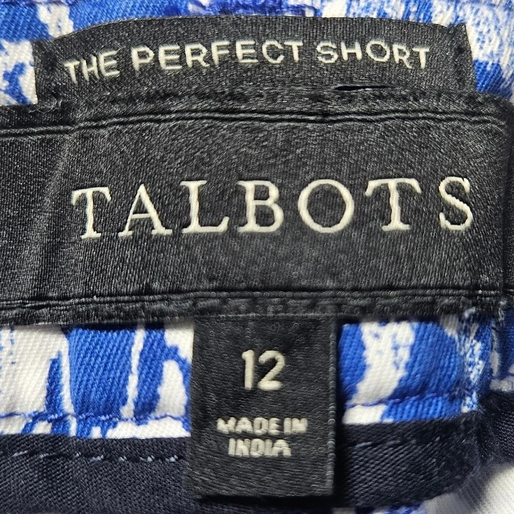 Talbots The Perfect Short Blue White Elephant Novelty Print Chino Shorts Size 12